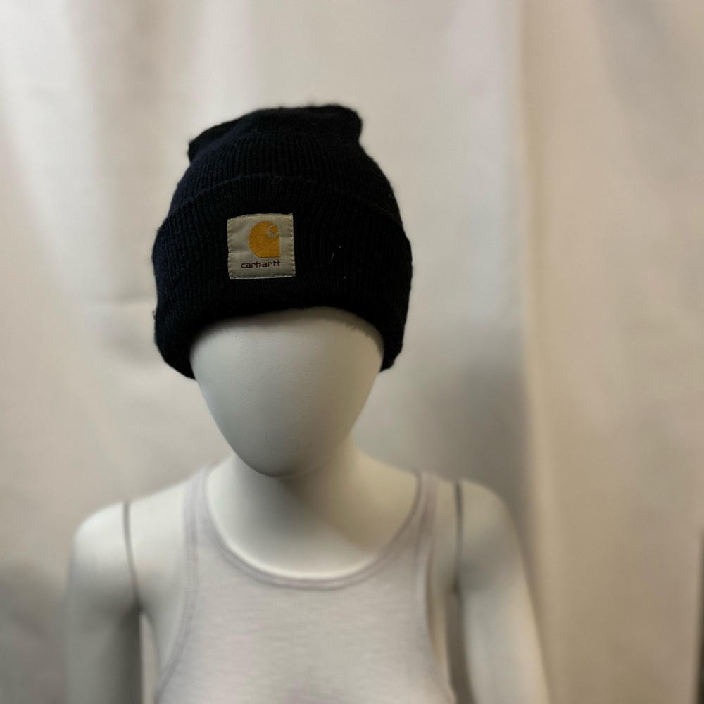 Carhartt Black Knitted Logo Beanie with Skull-Cap Design